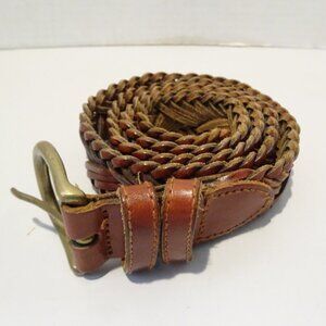Fossil Brown Leather Woven Novelty Braided Belt Sz L Classic